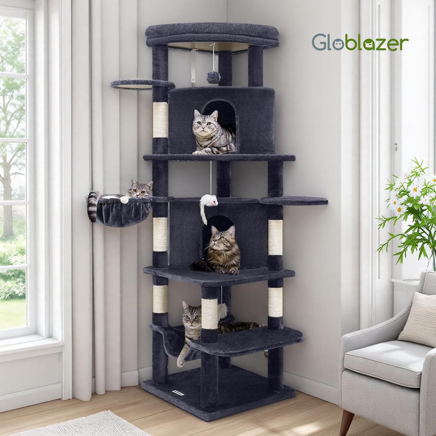 ZenCurve™ 66” Luxury Corner Cat Tower – Modern Space-Saving Design with Dual Condos & Oversized Perch