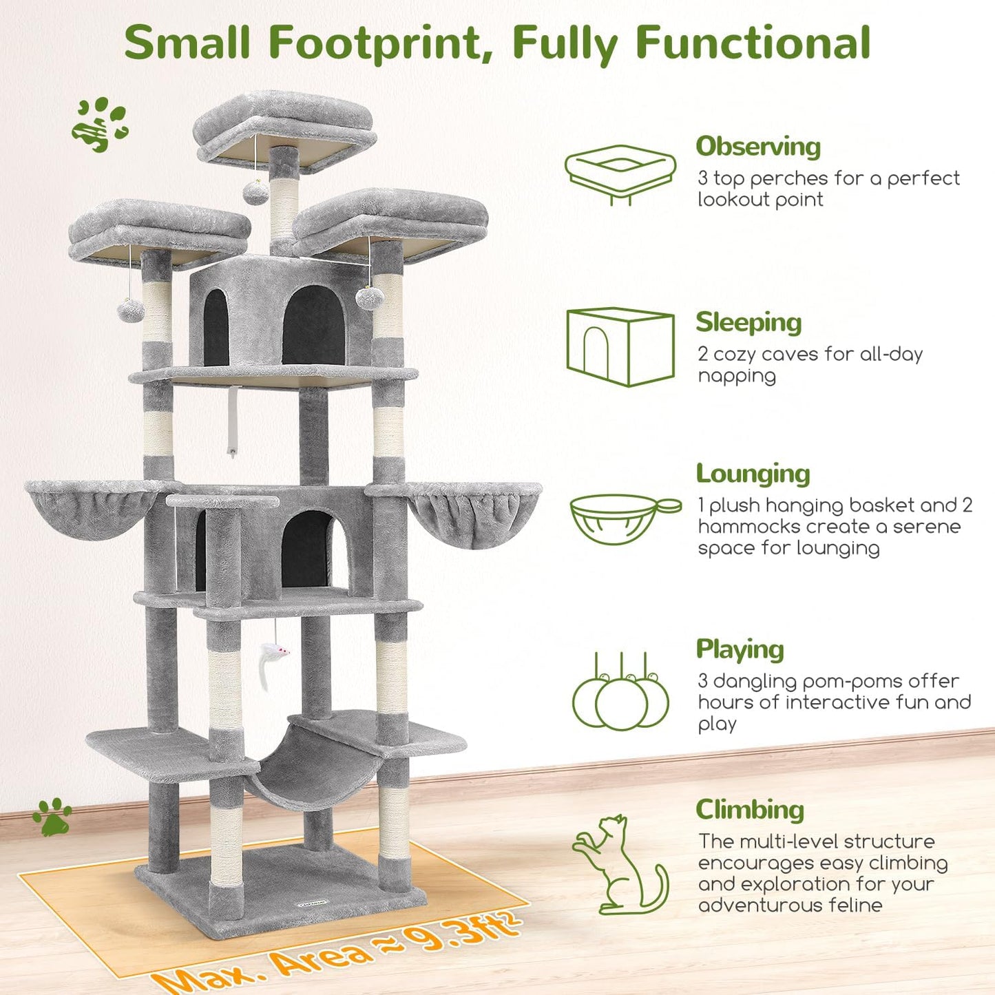 Ultimate 80” XXL Luxury Cat Mansion – Giant Multi-Level Tower for Large Cats