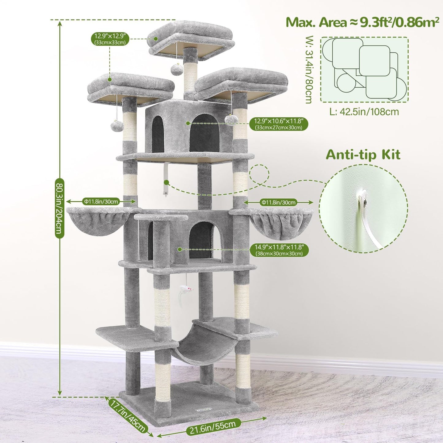 Ultimate 80” XXL Luxury Cat Mansion – Giant Multi-Level Tower for Large Cats