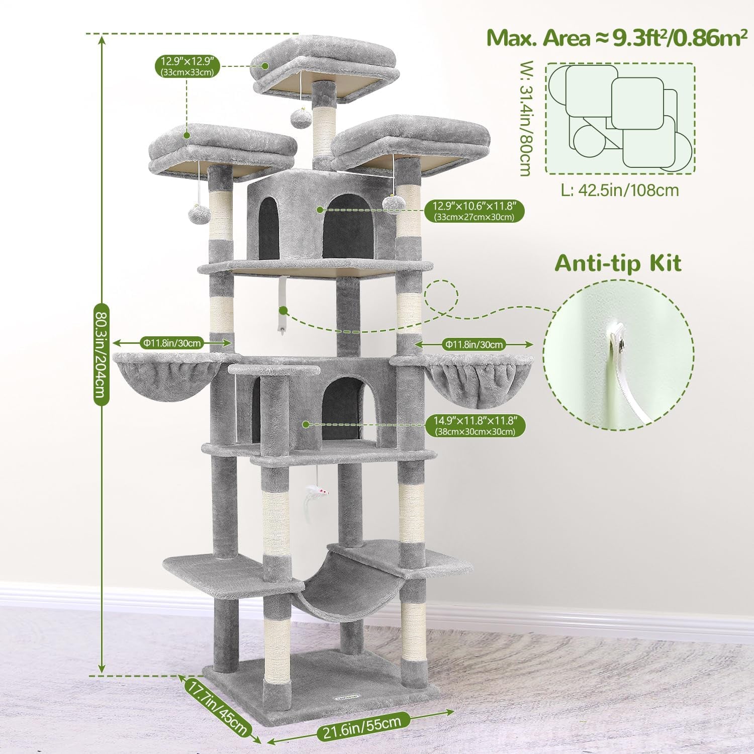 Ultimate 80” XXL Luxury Cat Mansion – Giant Multi-Level Tower for Large Cats