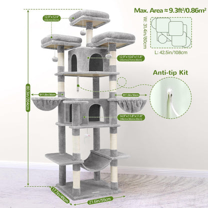 Ultimate 80” XXL Luxury Cat Mansion – Giant Multi-Level Tower for Large Cats