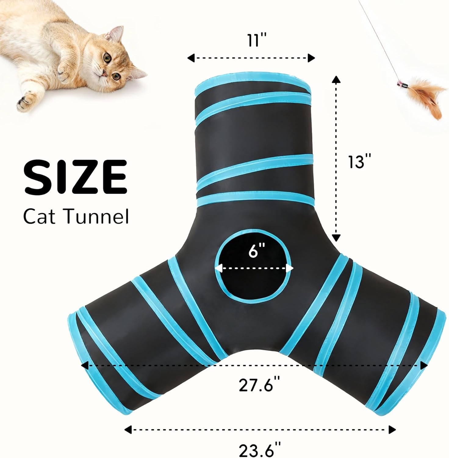 Interactive 3-Way Pop-Up Cat Tunnel – Collapsible Play Tube with Peephole & Ball
