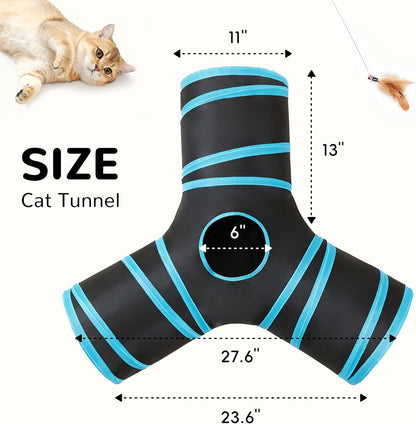 Interactive 3-Way Pop-Up Cat Tunnel – Collapsible Play Tube with Peephole & Ball