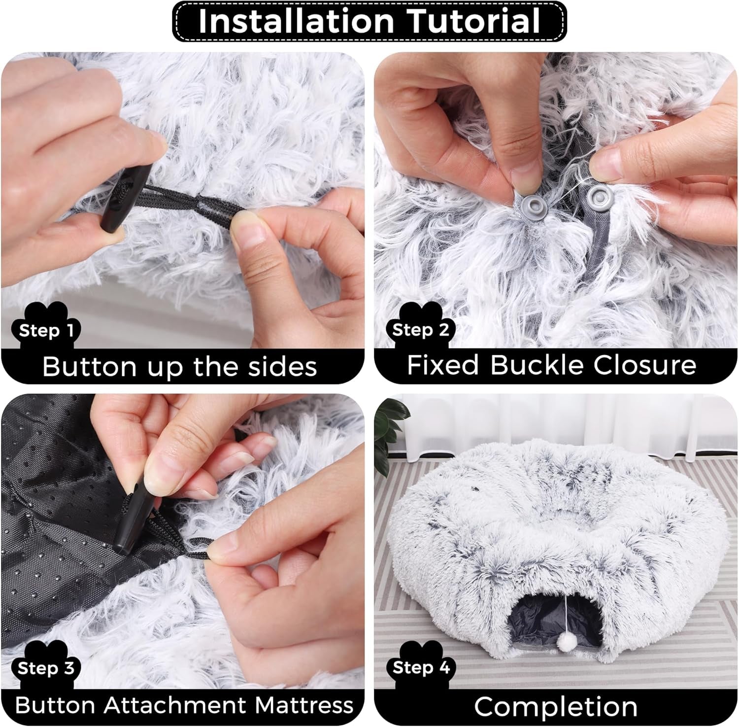 2-in-1 Luxury Plush Cat Tunnel & Donut Bed – Cozy Multi-Shape Play Center (Grey)