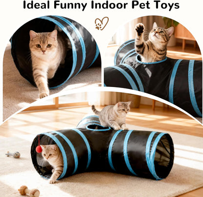 Interactive 3-Way Pop-Up Cat Tunnel – Collapsible Play Tube with Peephole & Ball