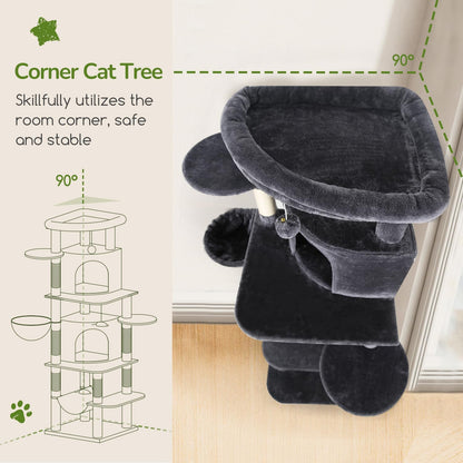 ZenCurve™ 66” Luxury Corner Cat Tower – Modern Space-Saving Design with Dual Condos & Oversized Perch