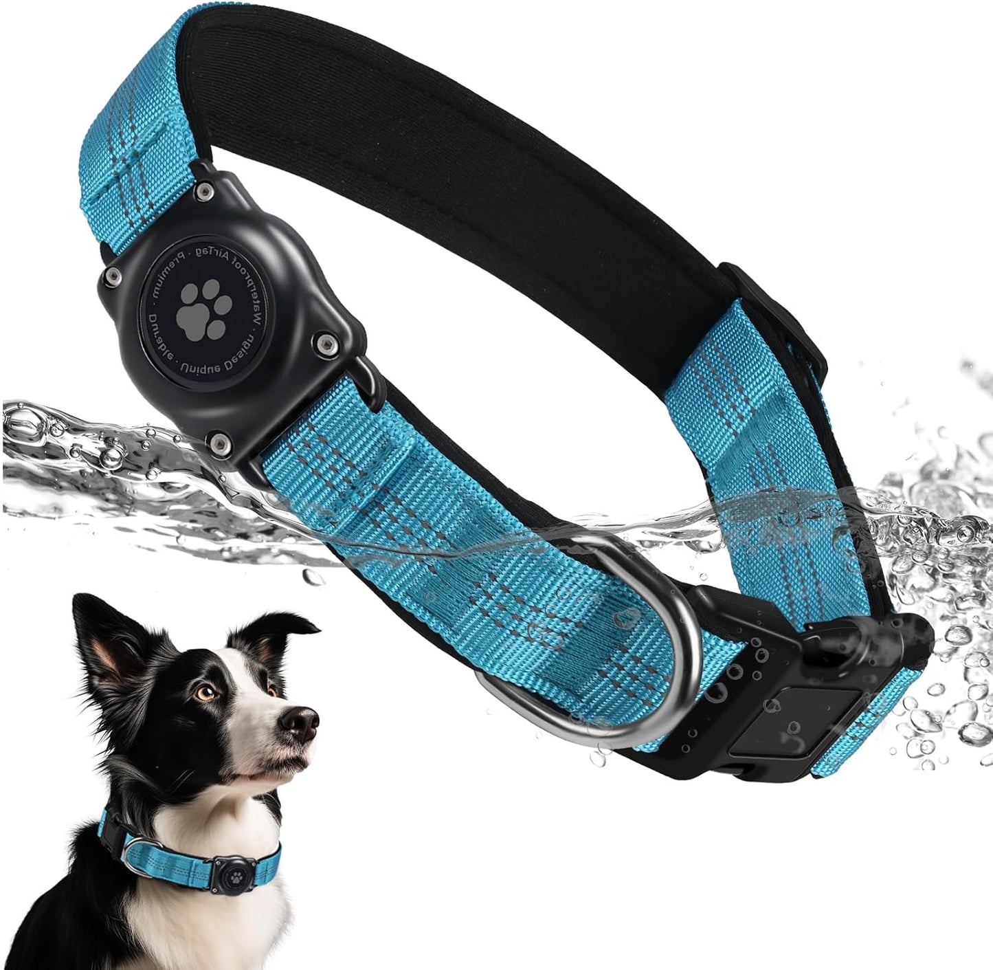 Pro-Guard Waterproof AirTag Dog Collar – Reflective & Heavy-Duty Security (Blue, Medium)