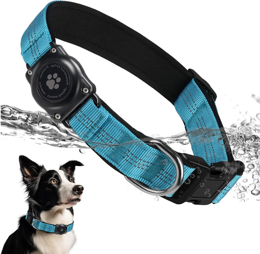 Pro-Guard Waterproof AirTag Dog Collar – Reflective & Heavy-Duty Security (Blue, Medium)