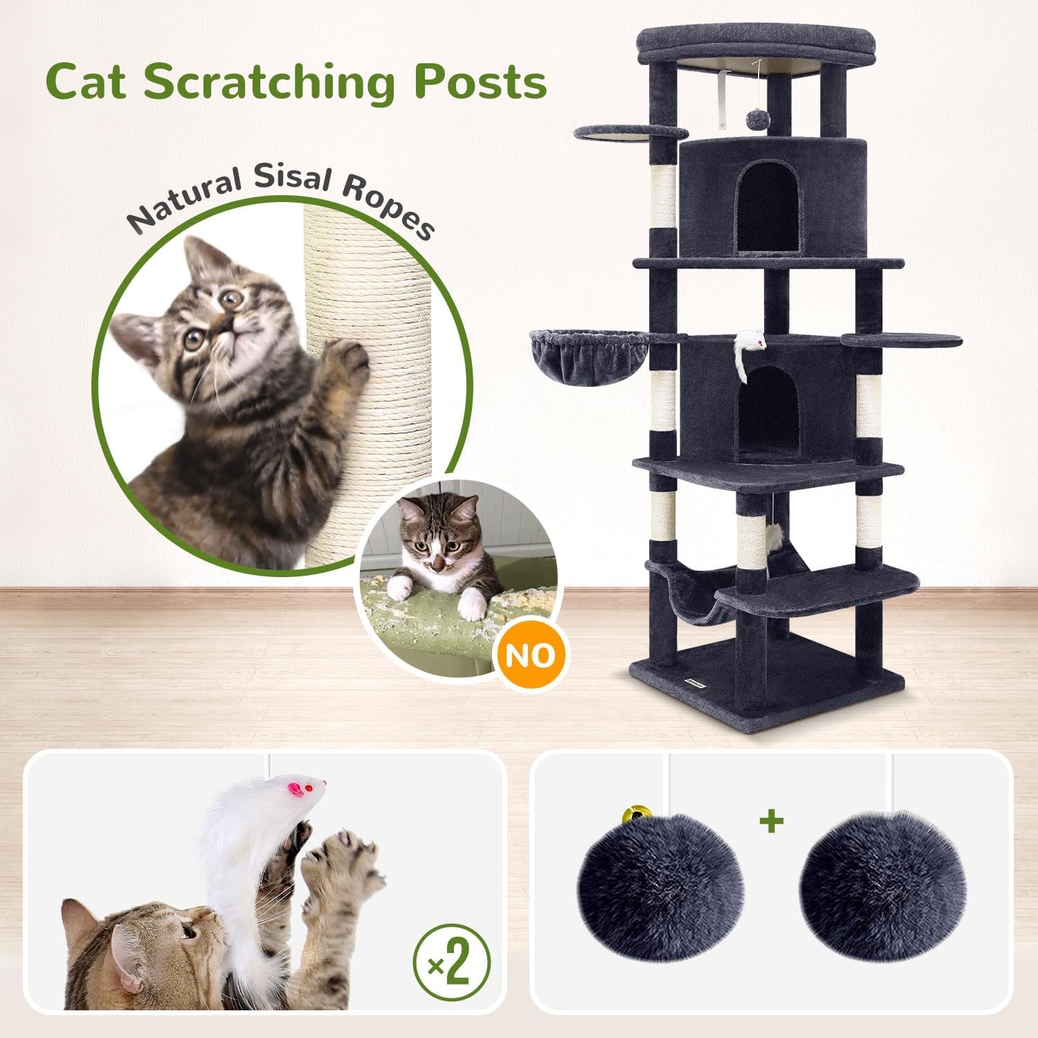 ZenCurve™ 66” Luxury Corner Cat Tower – Modern Space-Saving Design with Dual Condos & Oversized Perch