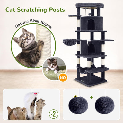 ZenCurve™ 66” Luxury Corner Cat Tower – Modern Space-Saving Design with Dual Condos & Oversized Perch