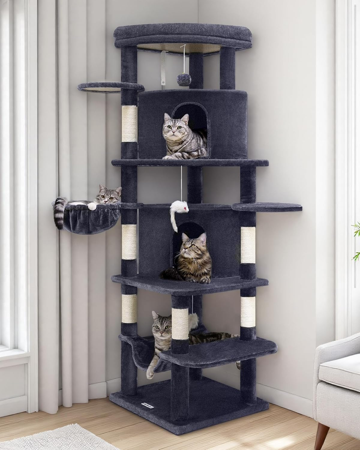 ZenCurve™ 66” Luxury Corner Cat Tower – Modern Space-Saving Design with Dual Condos & Oversized Perch