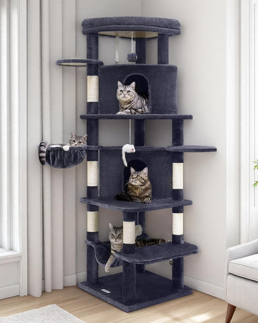 ZenCurve™ 66” Luxury Corner Cat Tower – Modern Space-Saving Design with Dual Condos & Oversized Perch