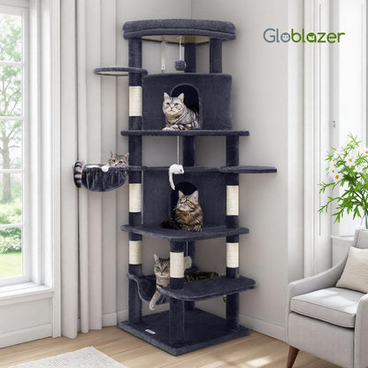 ZenCurve™ 66” Luxury Corner Cat Tower – Modern Space-Saving Design with Dual Condos & Oversized Perch