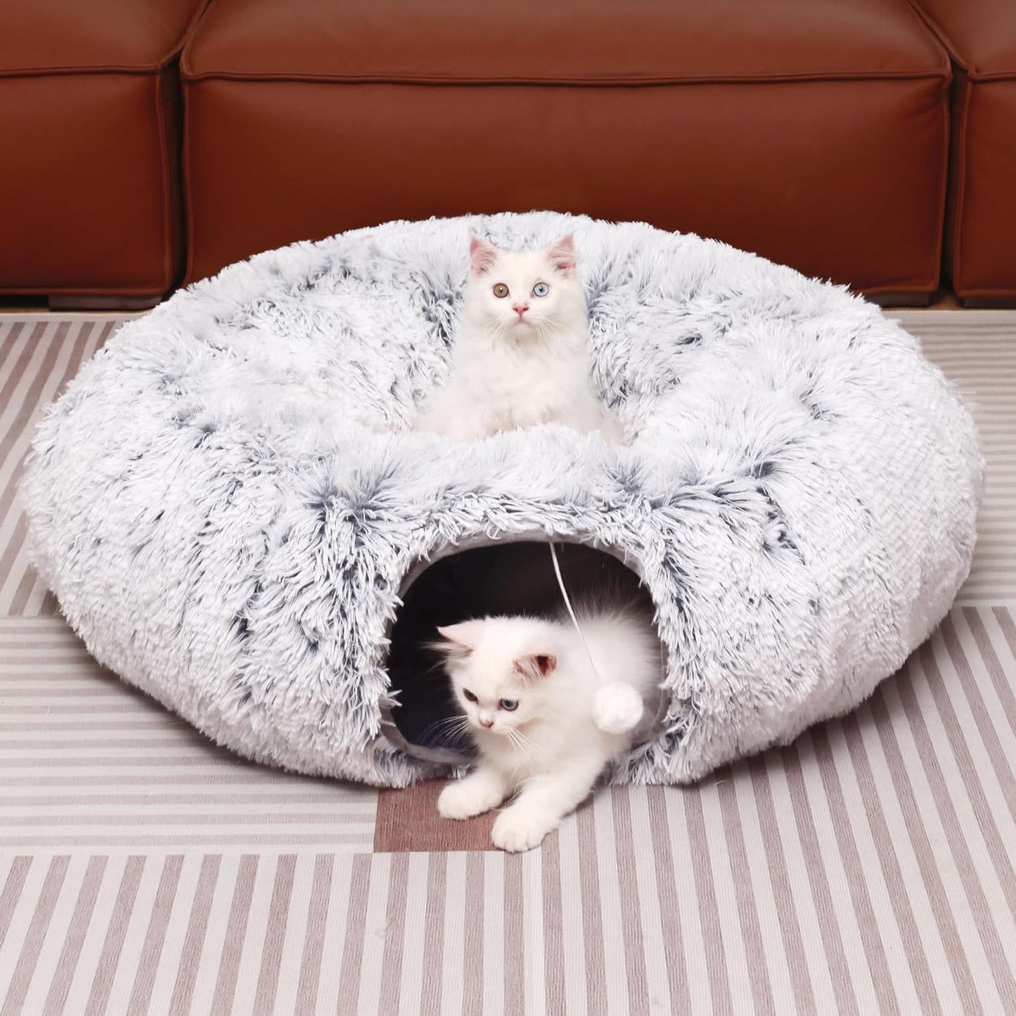 2-in-1 Luxury Plush Cat Tunnel & Donut Bed – Cozy Multi-Shape Play Center (Grey)