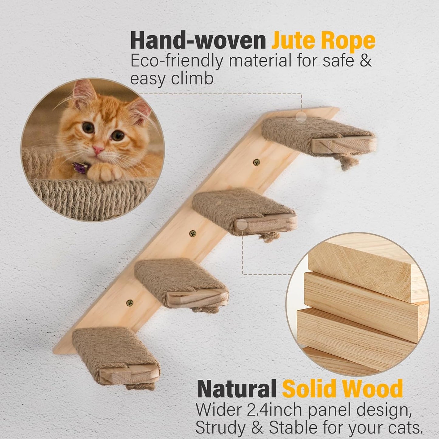 Ascend™ 2-Pack Reinforced Cat Wall Stairs – Heavy-Duty Sisal-Wrapped Steps for Large Cats