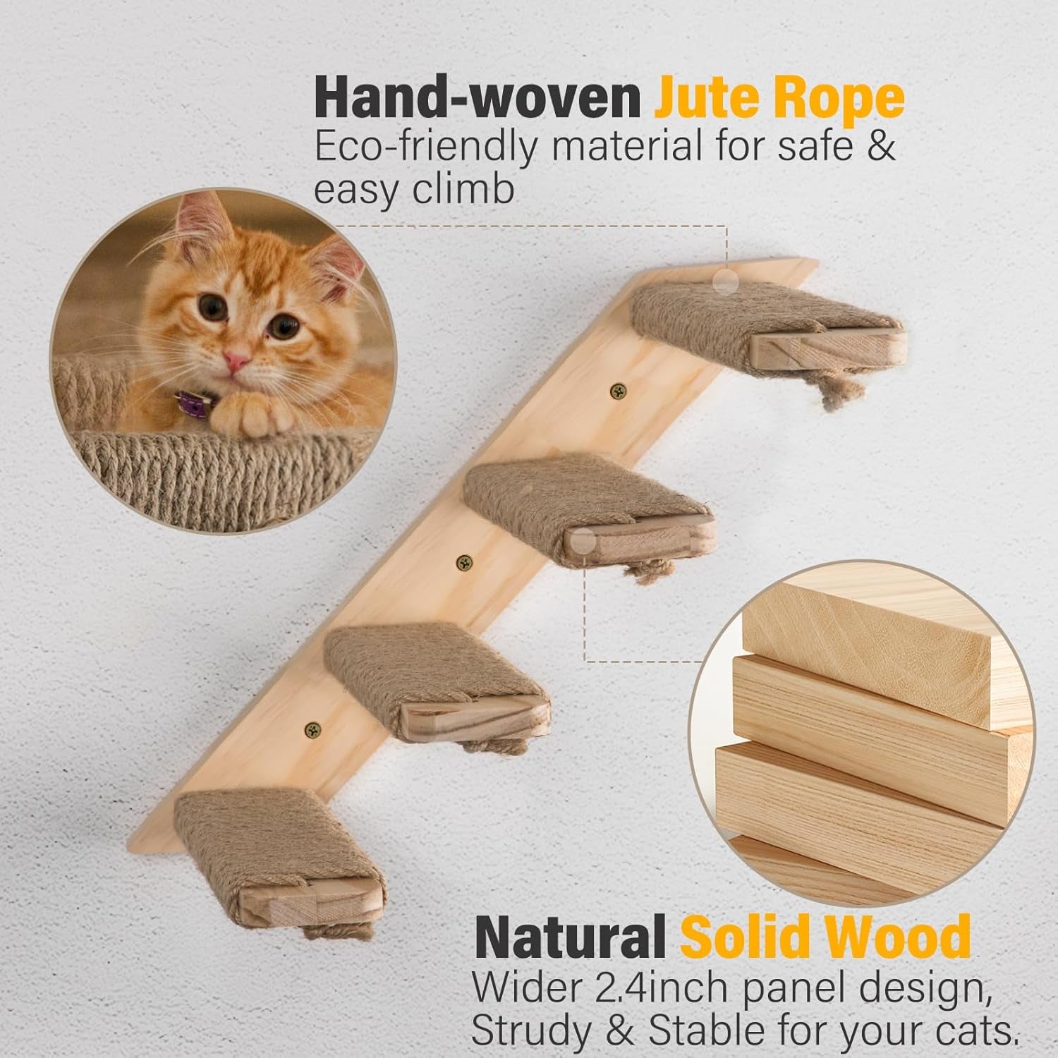 Ascend™ 2-Pack Reinforced Cat Wall Stairs – Heavy-Duty Sisal-Wrapped Steps for Large Cats