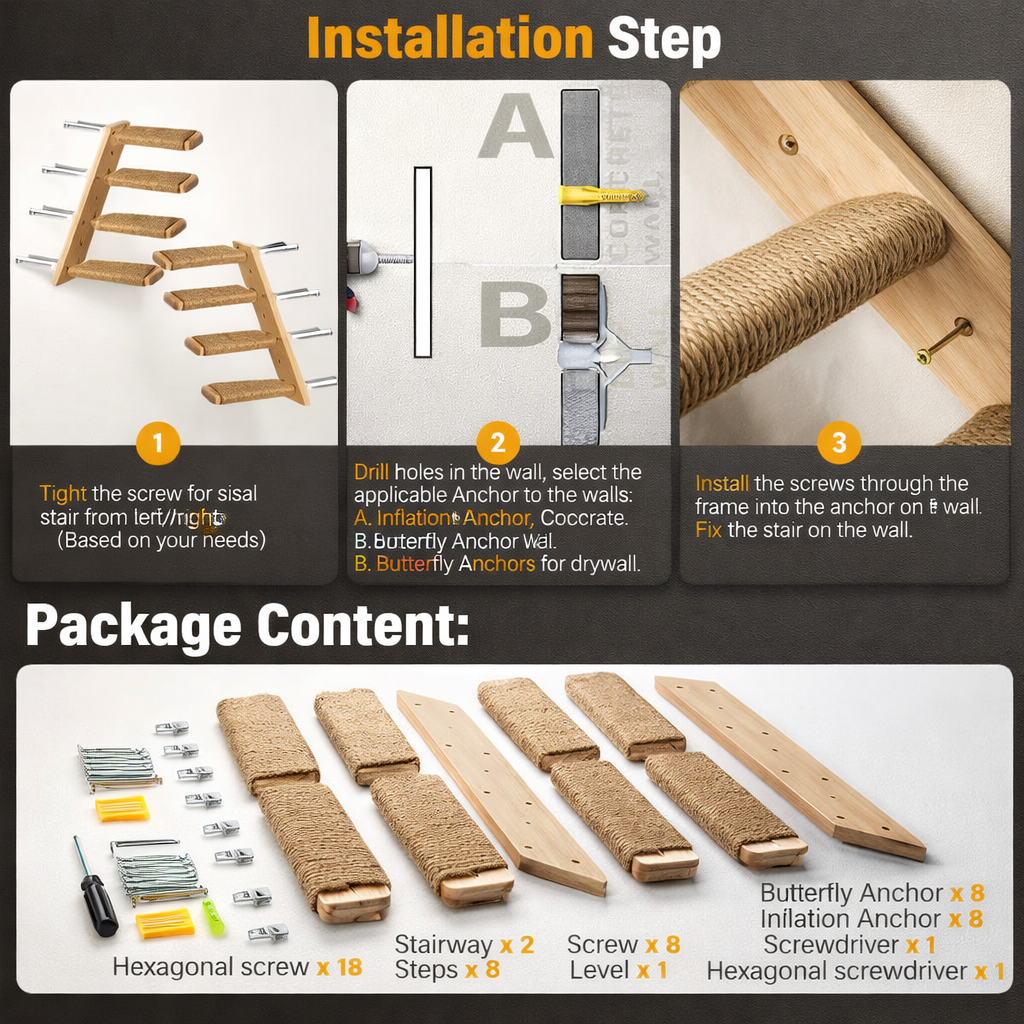 Ascend™ 2-Pack Cat Wall Stairs – Safe & Sturdy Access for Cats