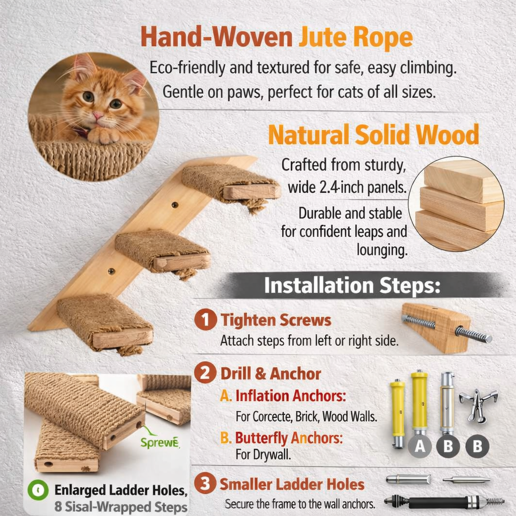 Ascend™ 2-Pack Cat Wall Stairs – Safe & Sturdy Access for Cats