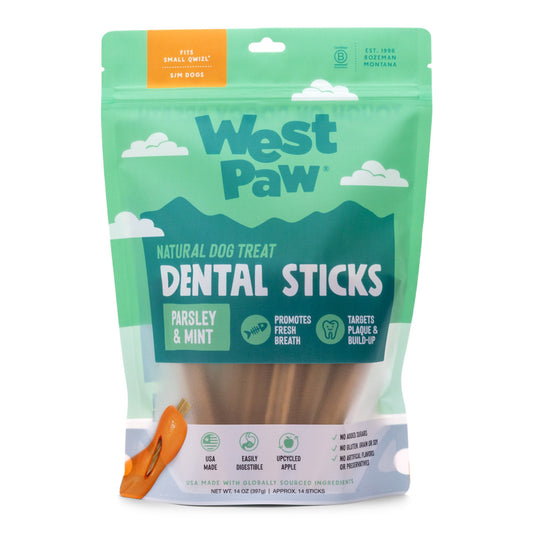 West Paw Natural Dental Sticks for Small & Medium Dogs | Parsley & Mint, 14oz (Approx. 14 Sticks)