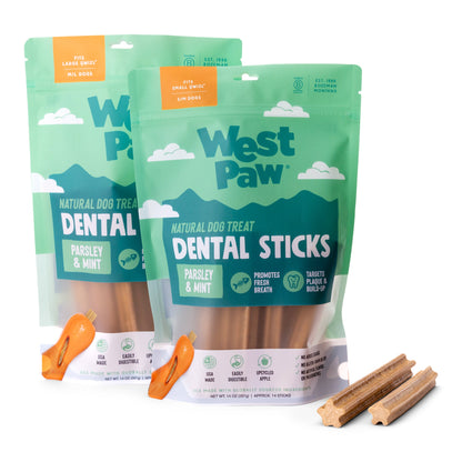 West Paw Natural Dental Sticks for Small & Medium Dogs | Parsley & Mint, 14oz (Approx. 14 Sticks)