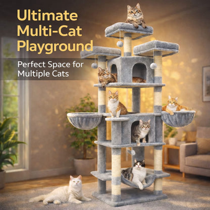 GrandMansion™ 80” XXL Cat Tower – Multi-Level Luxury Play & Rest Center