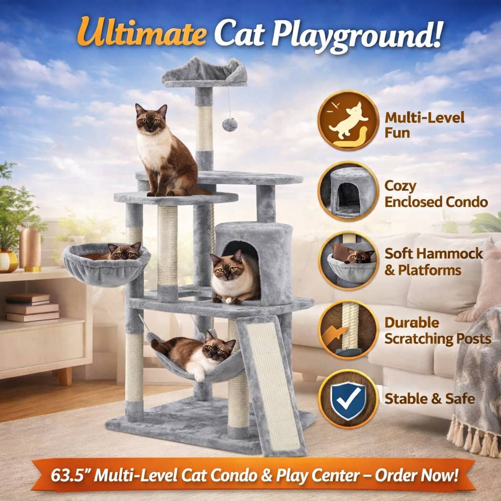 ZenVista™ 63.5” Multi-Level Cat Condo – Play, Climb & Rest