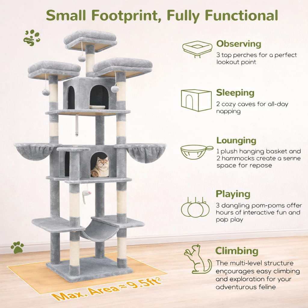 GrandMansion™ 80” XXL Cat Tower – Multi-Level Luxury Play & Rest Center