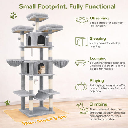 GrandMansion™ 80” XXL Cat Tower – Multi-Level Luxury Play & Rest Center