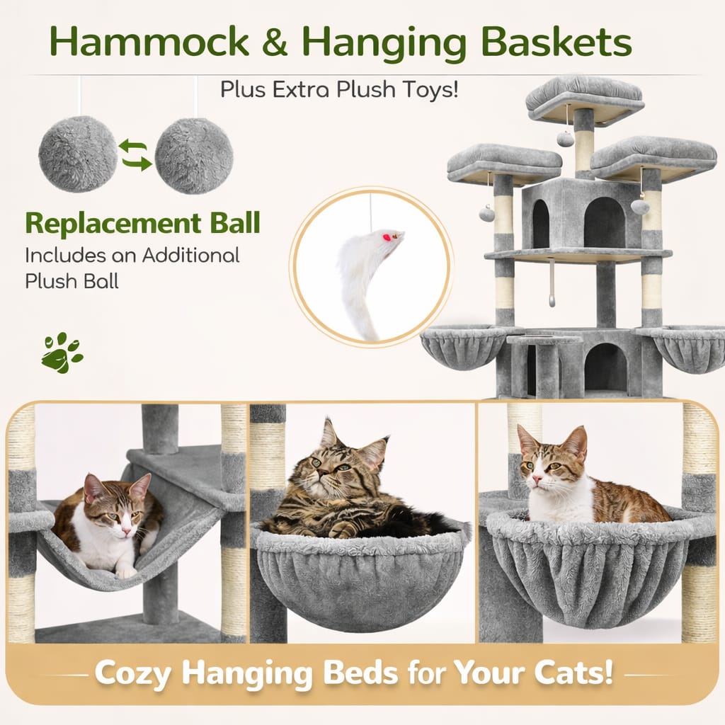 GrandMansion™ 80” XXL Cat Tower – Multi-Level Luxury Play & Rest Center