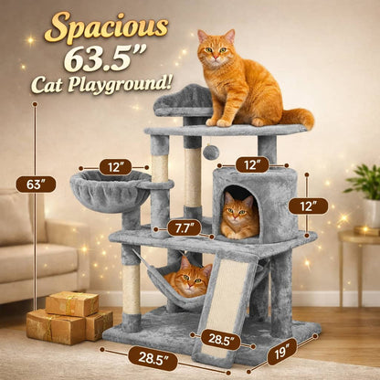 ZenVista™ 63.5” Multi-Level Cat Condo – Play, Climb & Rest