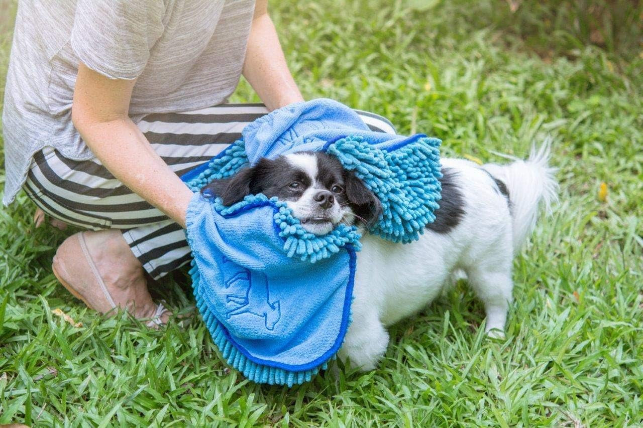 Quick Dry Towel for Dogs | Ultra Absorbent Microfiber Shammy | Extra Large 35X15 Size for All Breeds | Comfortable Hand Pockets | Indoor Outdoor Use | Durable Material | Machine Washable