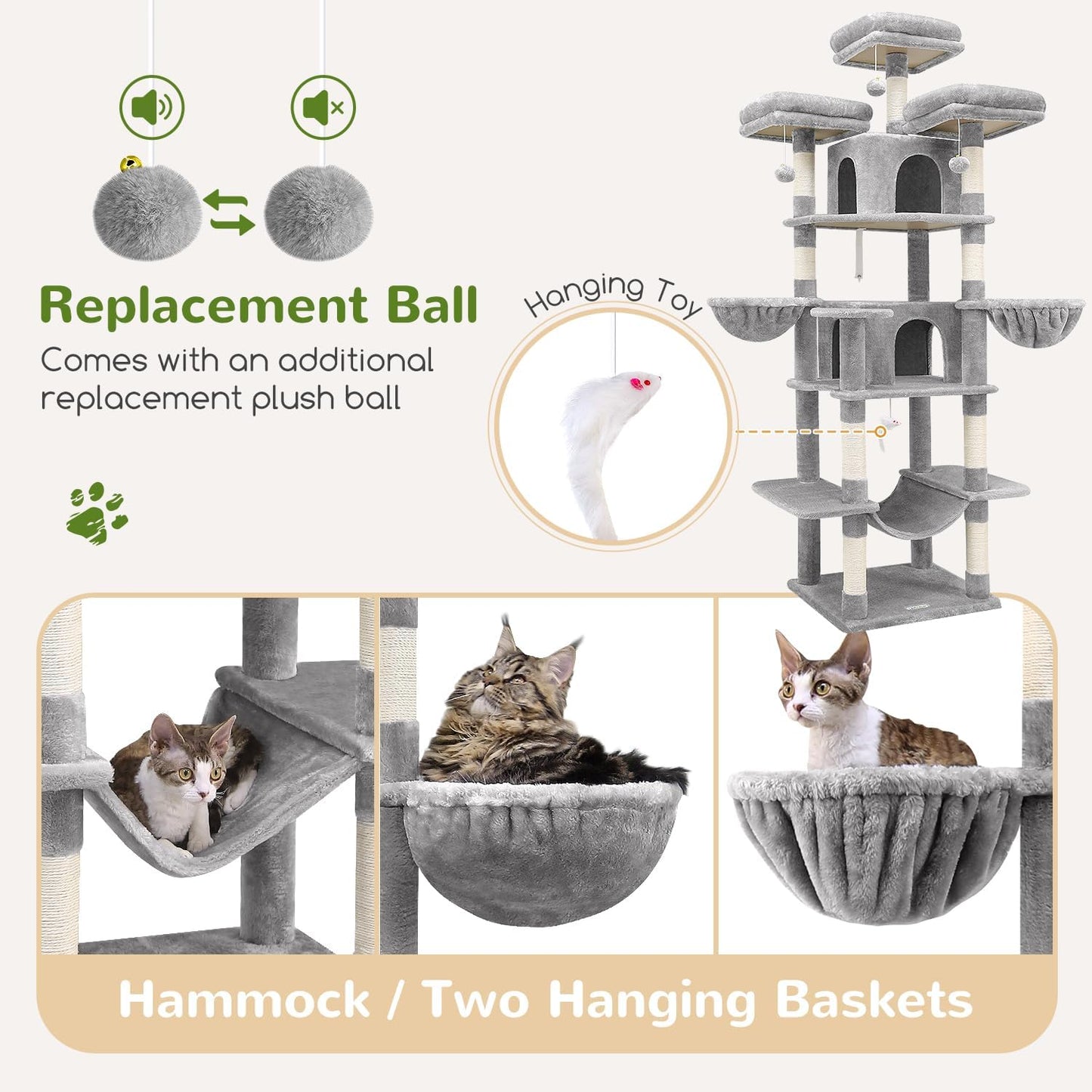 Ultimate 80” XXL Luxury Cat Mansion – Giant Multi-Level Tower for Large Cats