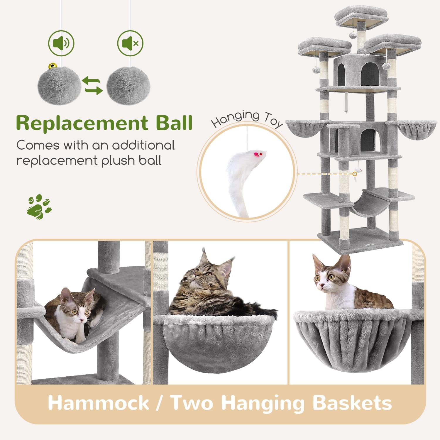 Ultimate 80” XXL Luxury Cat Mansion – Giant Multi-Level Tower for Large Cats