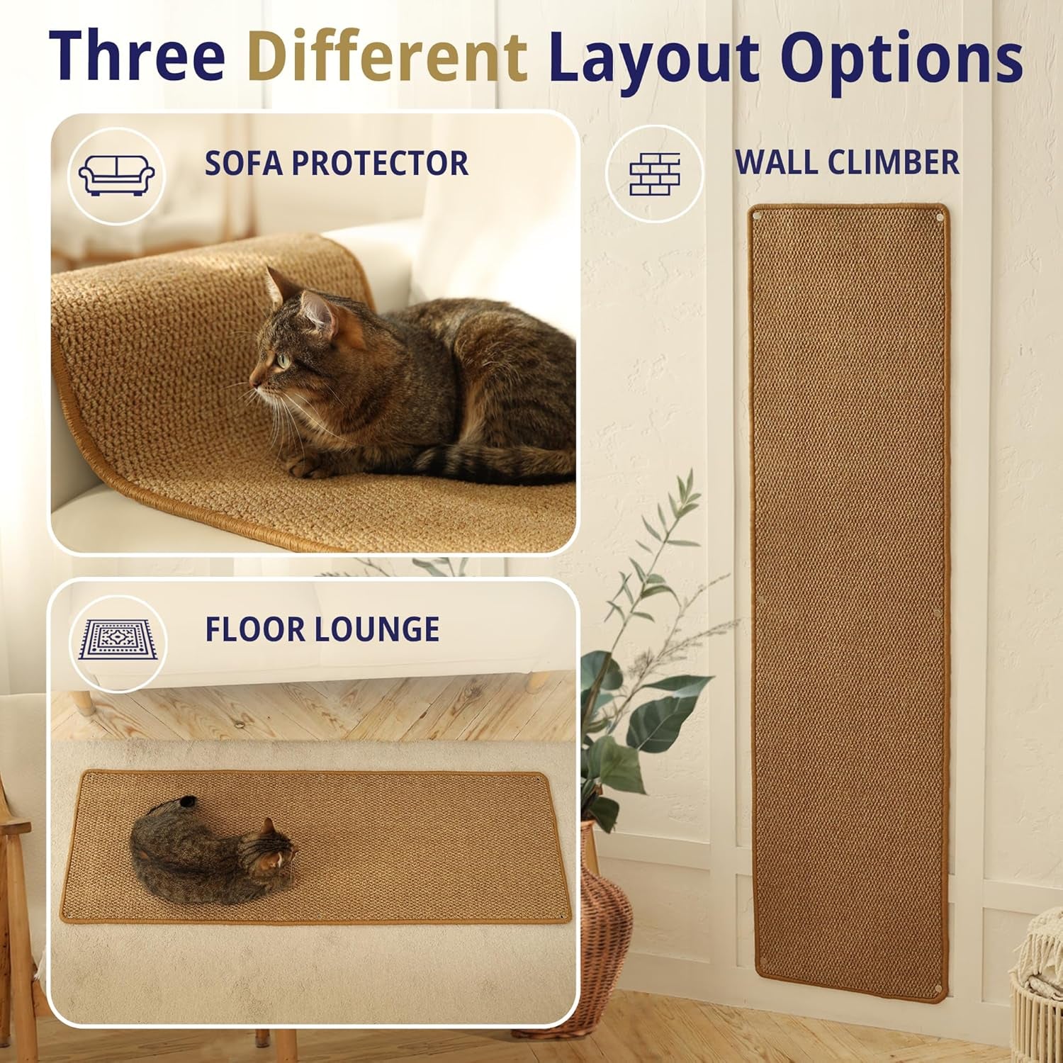 Vertical Horizon™ XL Cat Climbing Wall Carpet – 67" Multi-Surface Scratching Rug