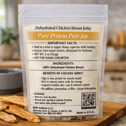 Dehydrated Chicken Breast Jerky – High-Protein Treat for Cats & Dogs | 3.5oz | Raw Instincts