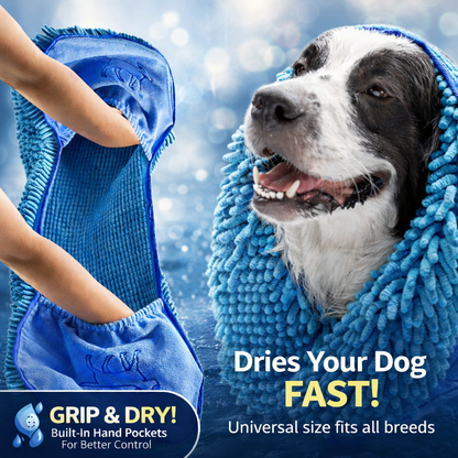 ApexDry™ Ultra-Absorbent Microfiber Dog Towel with Hand Pockets (35" x 15")