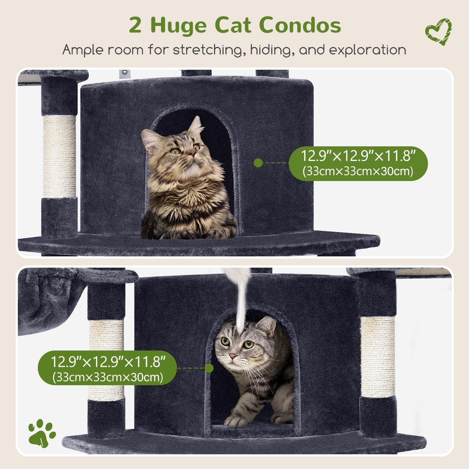 ZenCurve™ 66” Luxury Corner Cat Tower – Modern Space-Saving Design with Dual Condos & Oversized Perch