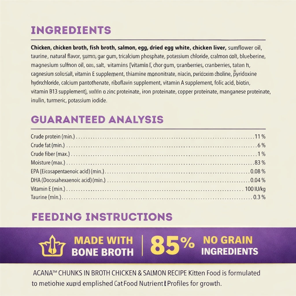 Acana Grain Free Kitten Wet Food | Chicken & Salmon Chunks in Bone Broth (3oz)