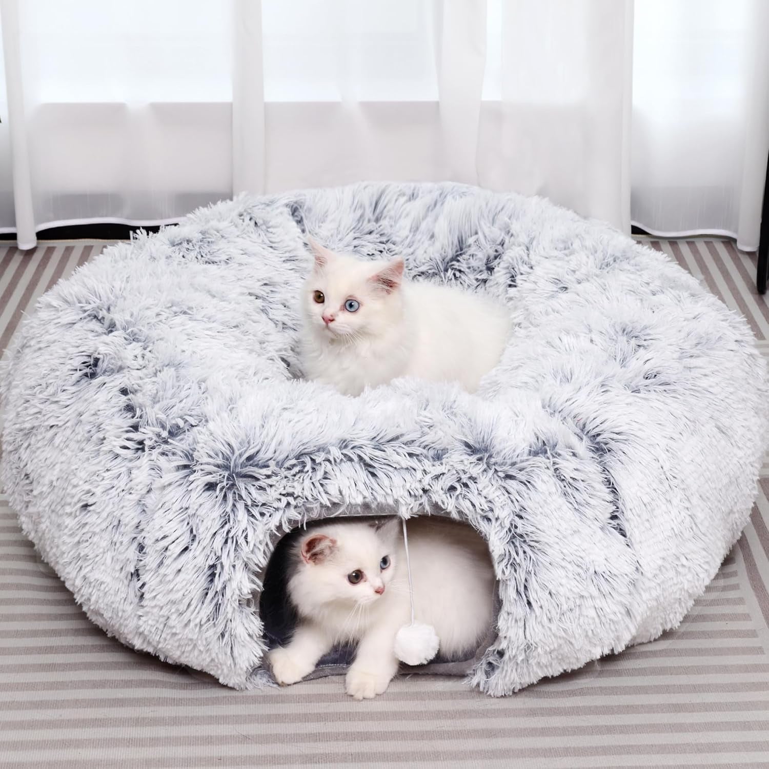 2-in-1 Luxury Plush Cat Tunnel & Donut Bed – Cozy Multi-Shape Play Center (Grey)