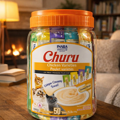 Churu Lickable Puree Cat Treats Variety Pack | Grain Free, 50 Tubes (0.5oz Each)
