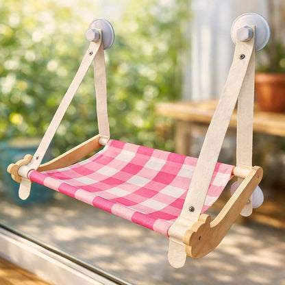 Wooden Window Cat Hammock | Foldable Sun Seat Bed with Strong Suction Cups