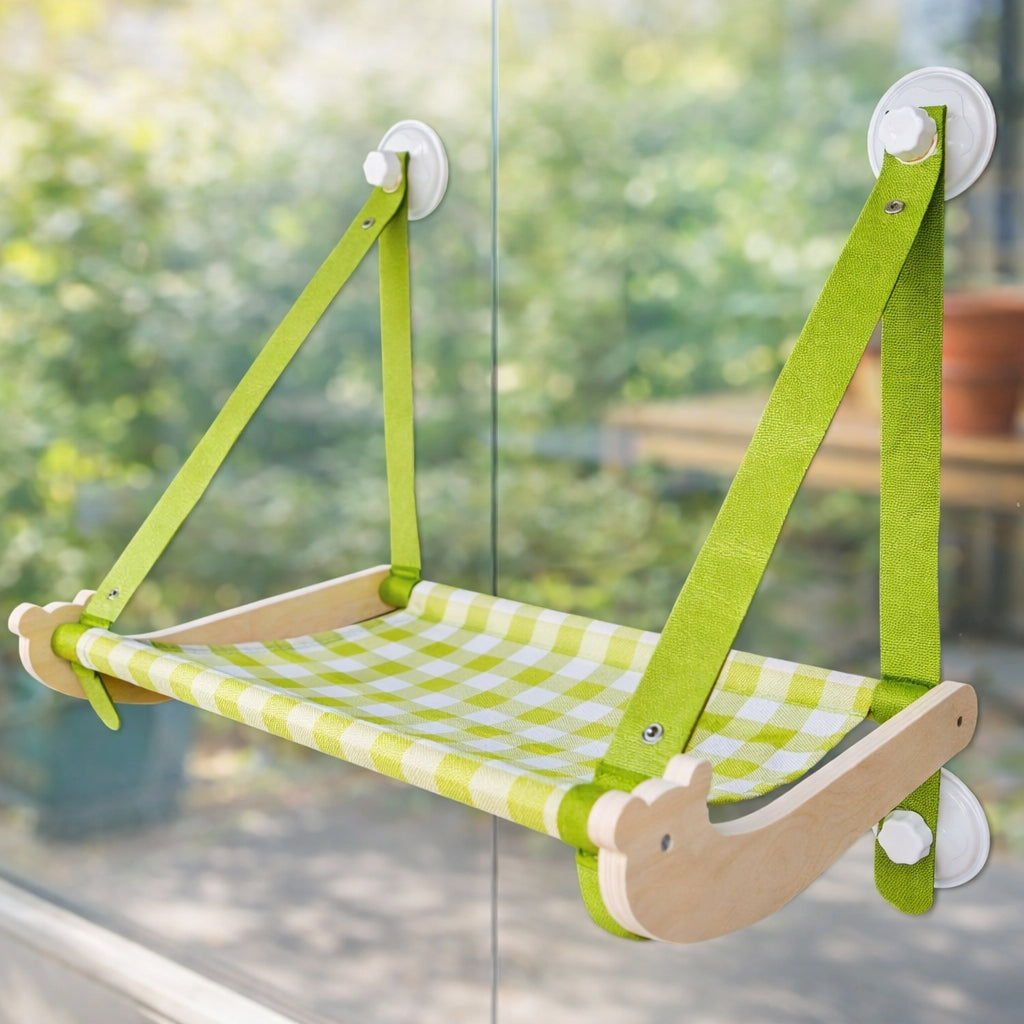 Wooden Window Cat Hammock | Foldable Sun Seat Bed with Strong Suction Cups
