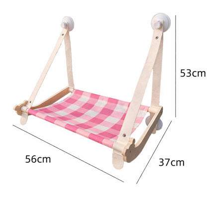 Wooden Window Cat Hammock | Foldable Sun Seat Bed with Strong Suction Cups