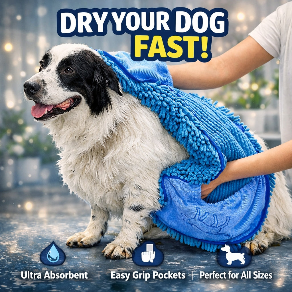 ApexDry™ Ultra-Absorbent Microfiber Dog Towel with Hand Pockets (35" x 15")