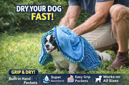 ApexDry™ Ultra-Absorbent Microfiber Dog Towel with Hand Pockets (35" x 15")