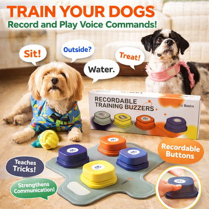 Wiz Basics Recordable Dog Communication Buttons | Training Set of 4 with Mat