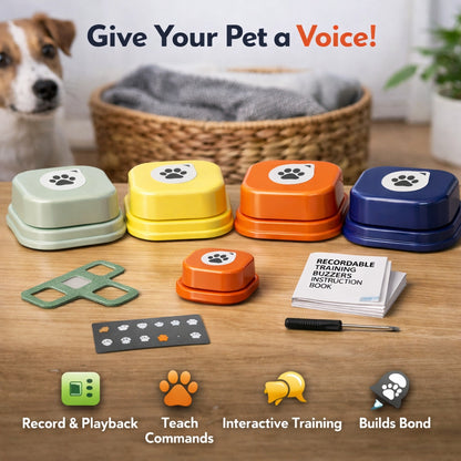 Wiz Basics Recordable Dog Communication Buttons | Training Set of 4 with Mat