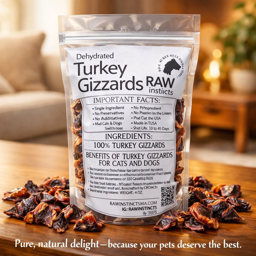 Raw Instincts Dehydrated Turkey Gizzards for Cats & Dogs | Single Ingredient, USA Sourced (3oz)