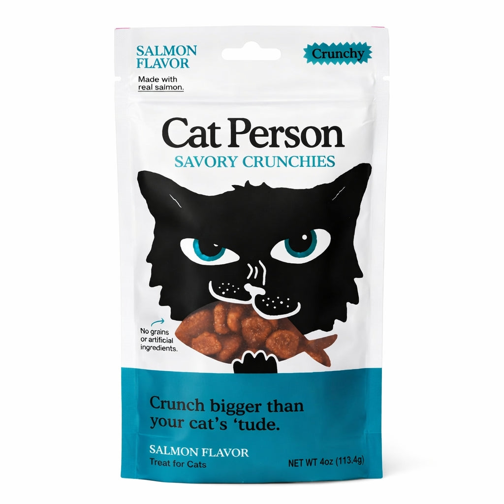 Cat Person Salmon Crunchies Cat Treats | Grain Free, Coat Support, 2oz