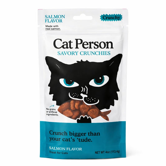 Cat Person Salmon Crunchies Cat Treats | Grain Free, Coat Support, 2oz